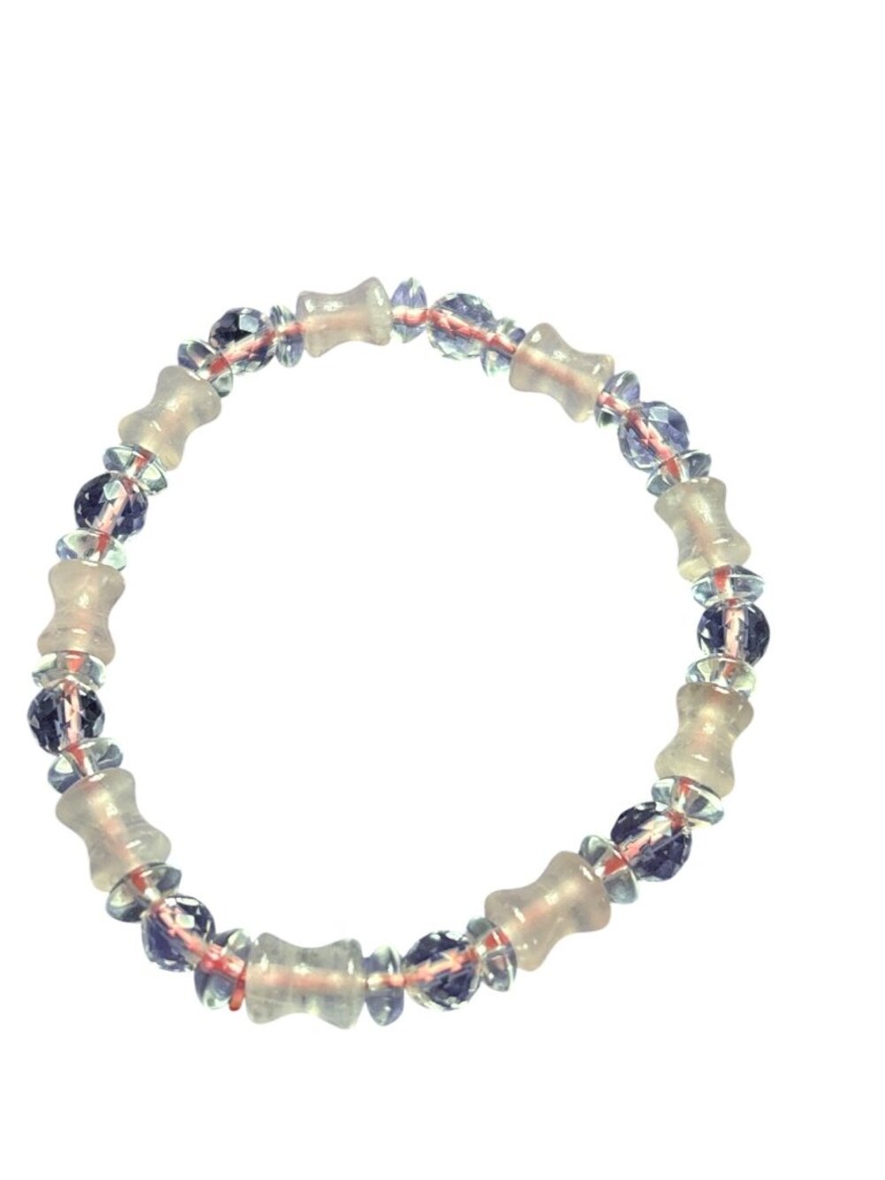 Clear Faceted Frosted Glass Beaded Stretchy Bracelet Pink Elastic 6.25 inches